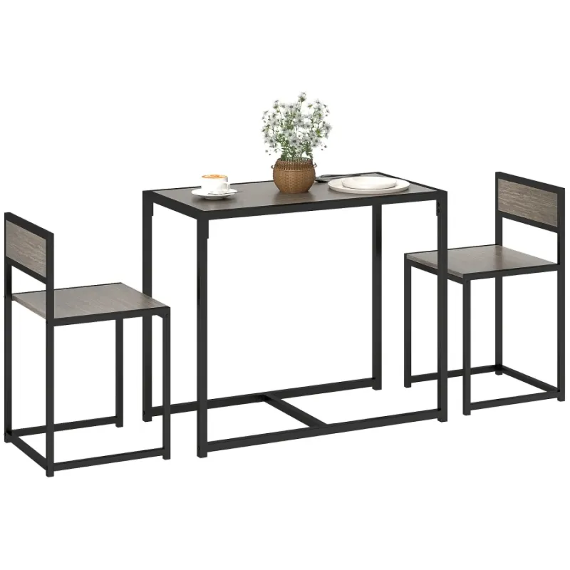 2 Seater Space Saving Dining Table and Stools Set - Grey