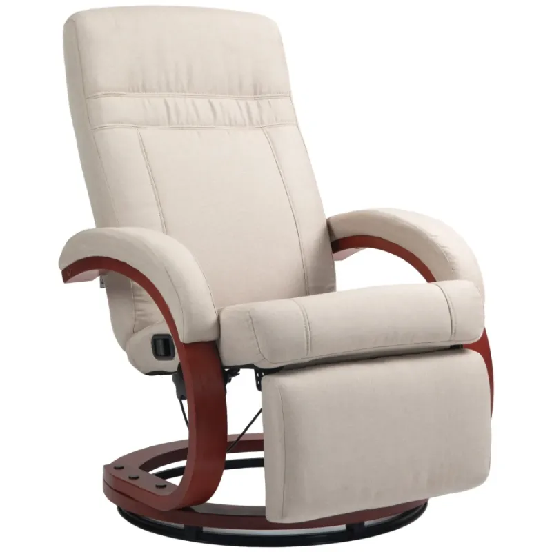 Linen-Look Manual Reclining Swivel Armchair, in Beige, with Footrest