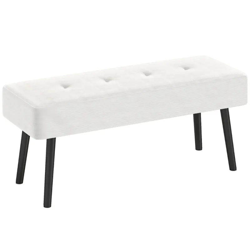 100cm Corduroy Indoor Bench with Steel Legs - Cream White