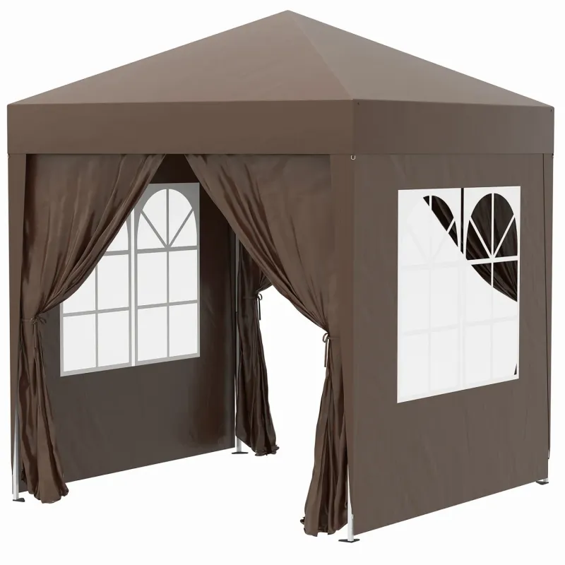 2m x 2m Pop-Up Gazebo with Removable Sidewalls - Coffee