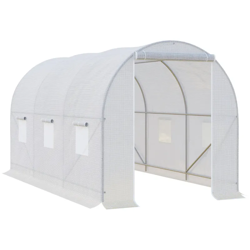 3.5m x 2m Walk-in Polytunnel Greenhouse with Galvanised Steel Frame - White