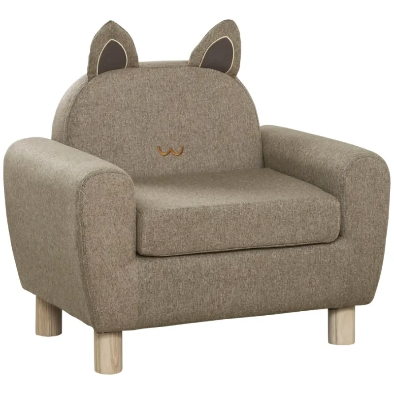Wood Brown Kids Armchair with Ear Detail