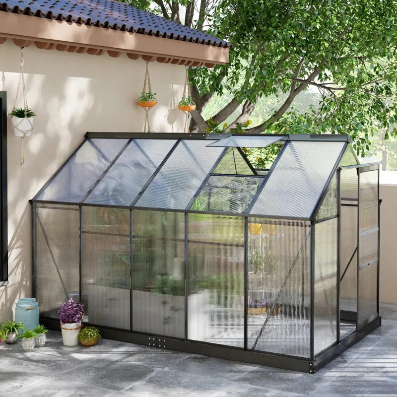  6 x 10ft Polycarbonate Greenhouse with Aluminium Frame and Base - Grey