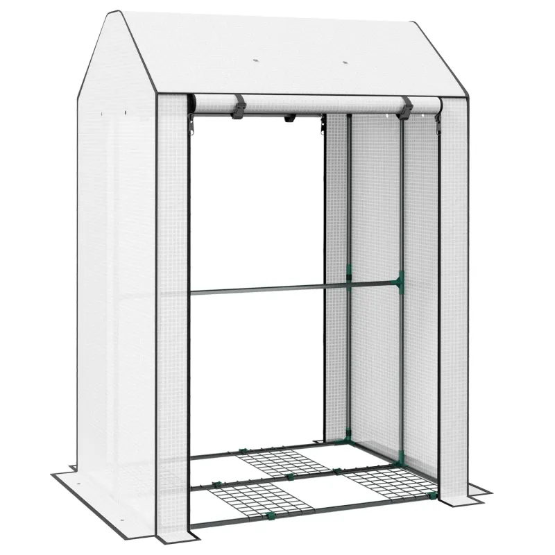 4 Shelf Mini Greenhouse with Dual Roll-Up Doors, 100 x 80 x 150cm - White