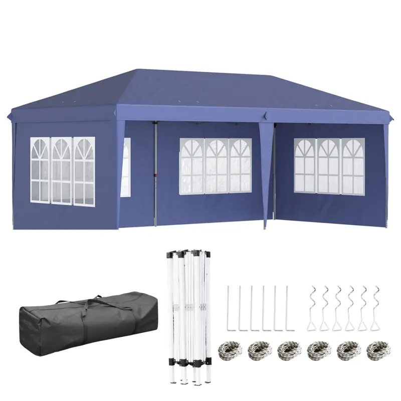 3m x 6m Pop-Up Gazebo with 4 Sidewalls and Carry Bag - Blue