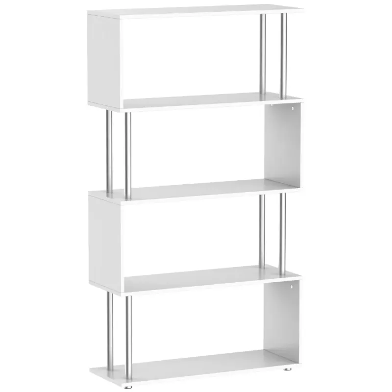 S-Shape 5-Tier Wooden Bookcase & Room Divider - White