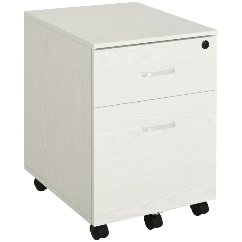 2-Drawer Locking Mobile Filing Cabinet for A4 Files - White Wood Grain