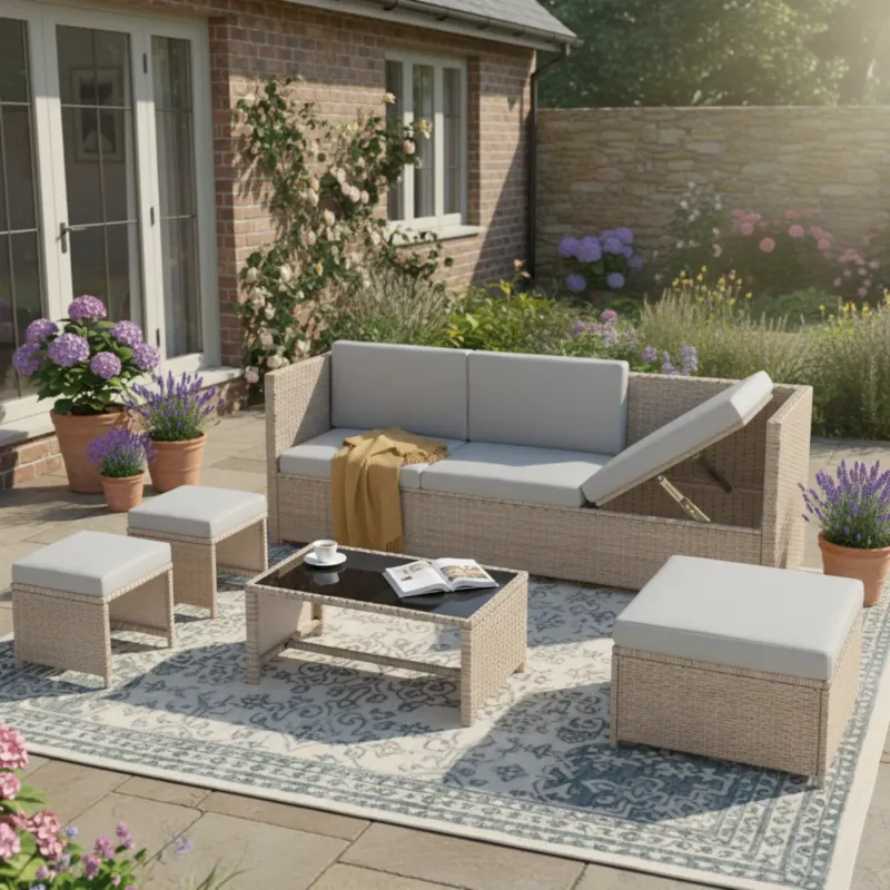 4-6 Seater Rattan Garden Lounge Set with Coffee Table – Khaki
