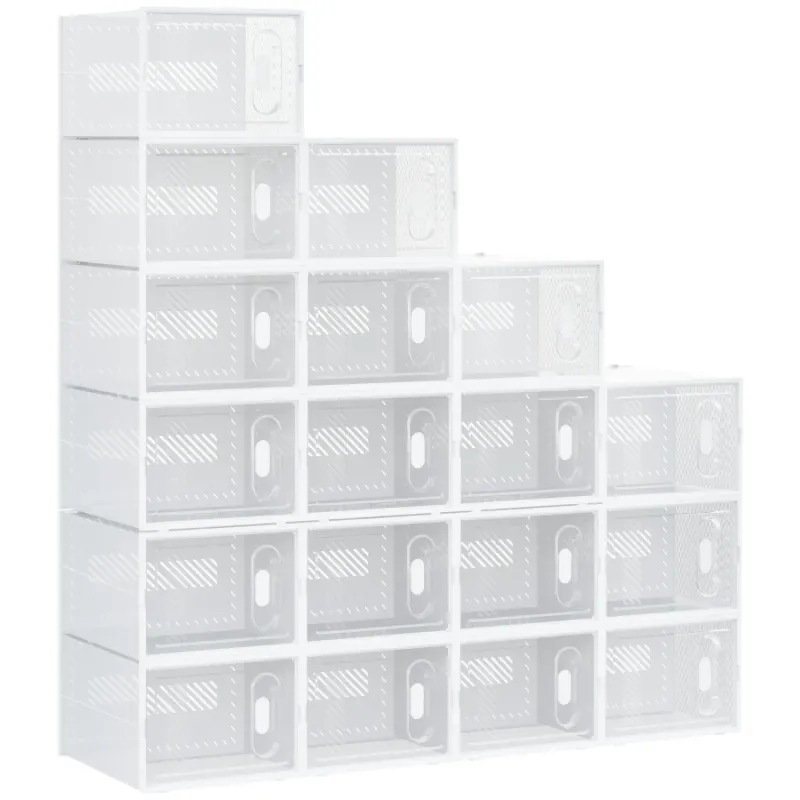 18-Piece Clear Stackable Shoe Storage Box Set with Magnetic Doors