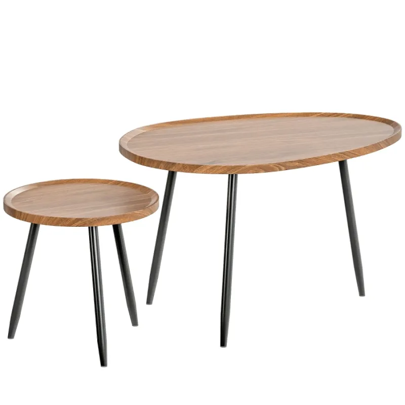 Nesting Coffee Table Set of 2 - 80cm Stacking Side Tables, Chestnut Wood Effect