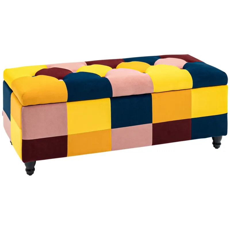114cm Multicoloured Velvet Storage Ottoman Bench