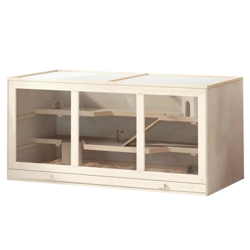 Wooden Two-Tier Hamster and Gerbil Cage with Hinged Roof - Natural, 115cm