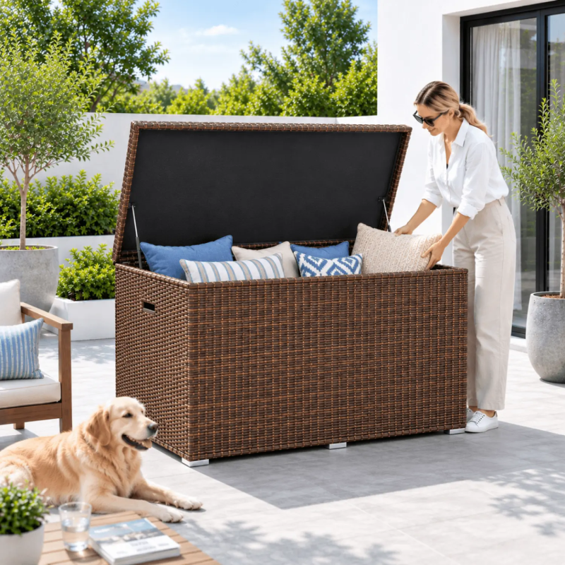 Extra Large 983L Weatherproof Rattan Outdoor Storage Box - Brown