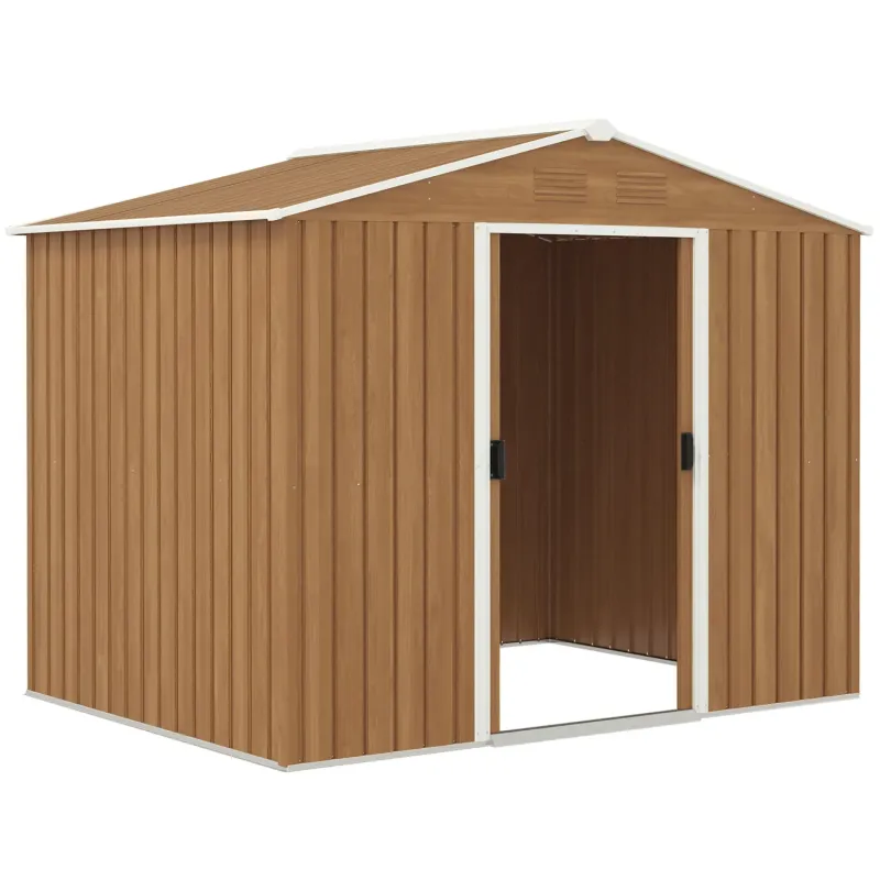  8 x 6ft Galvanised Steel Garden Shed with Lockable Double Doors - Brown