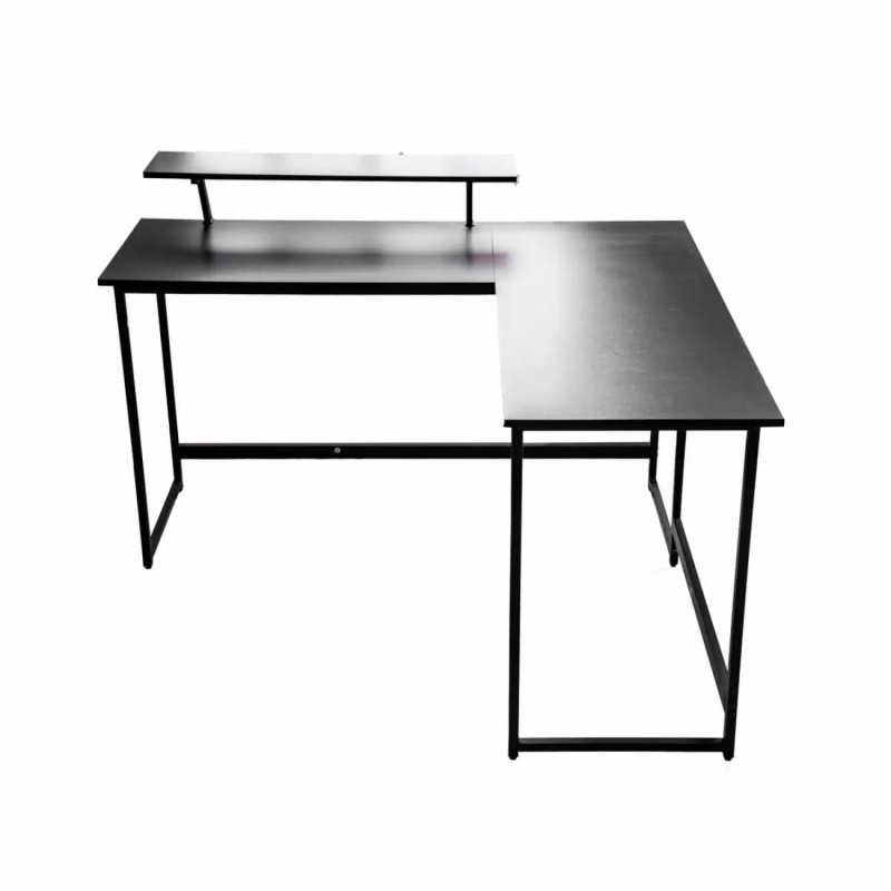 L-Shaped Corner Computer Desk with Metal Frame - Black