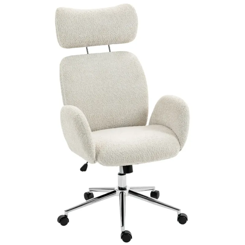  Ergonomic Boucle Office Chair with Spring Pack and Adjustable Headrest - Pale Grey