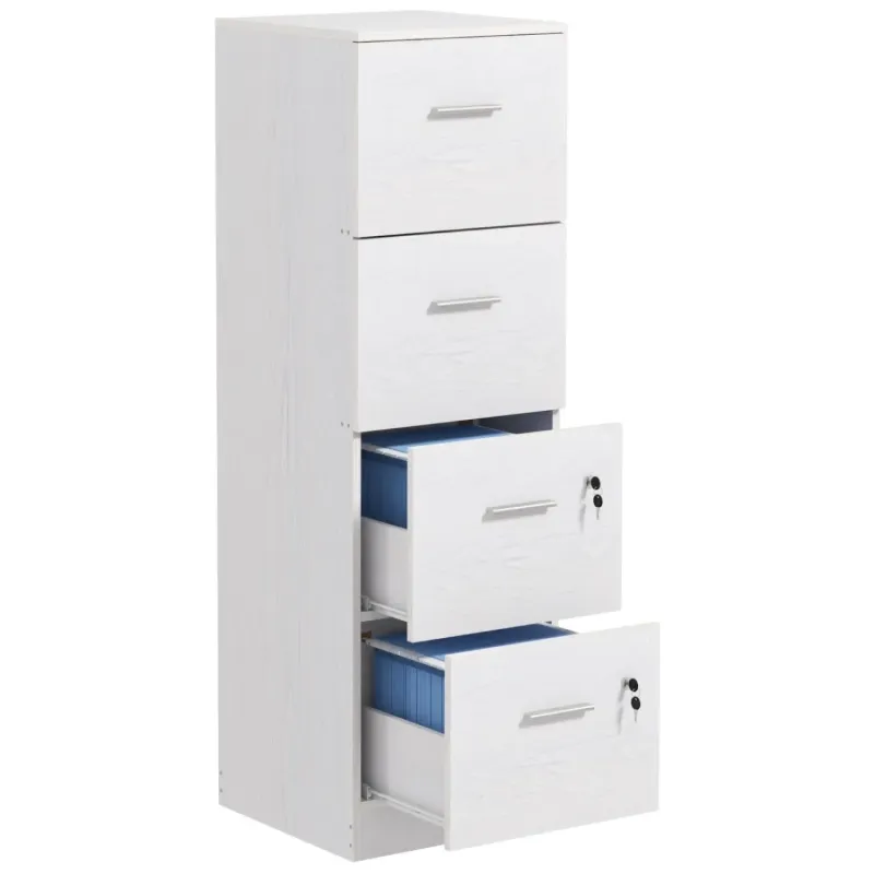  4-Drawer Lockable Filing Cabinet - White Wood Effect