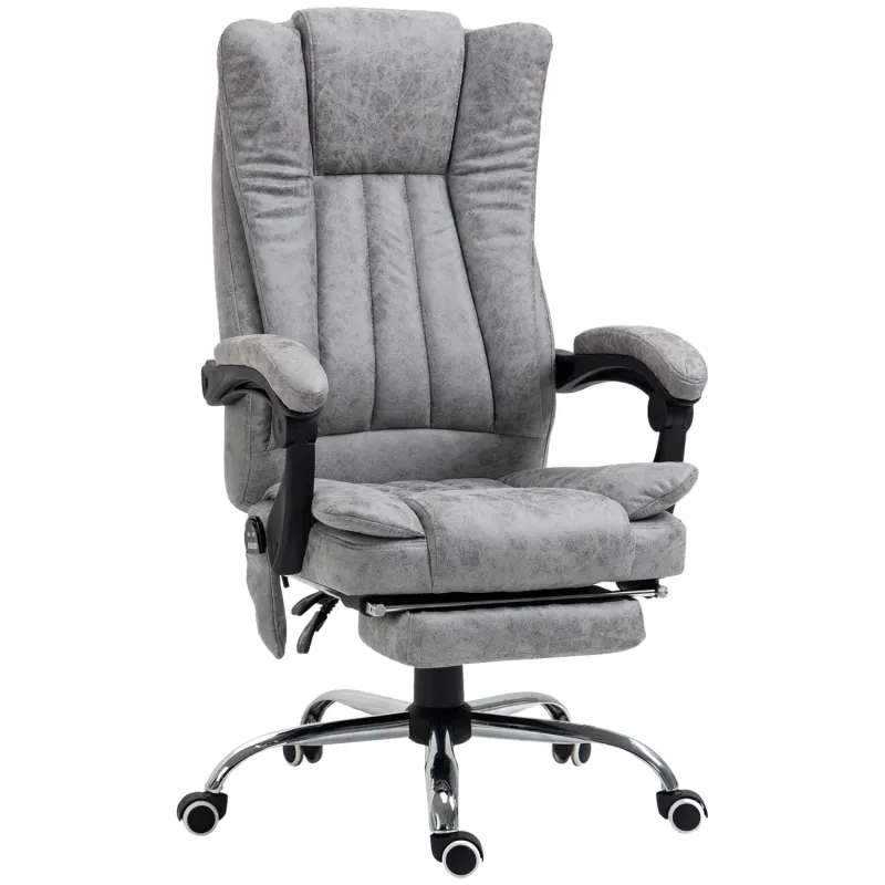 Reclining Microfibre Office Chair with Massage, Heat and Footrest - Grey