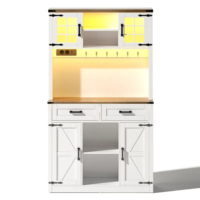 Kitchen Larder Cupboard with LED Lighting and Charging Station - White