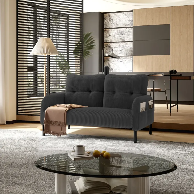 Corduroy 2 Seater Sofa with Integrated Side Storage