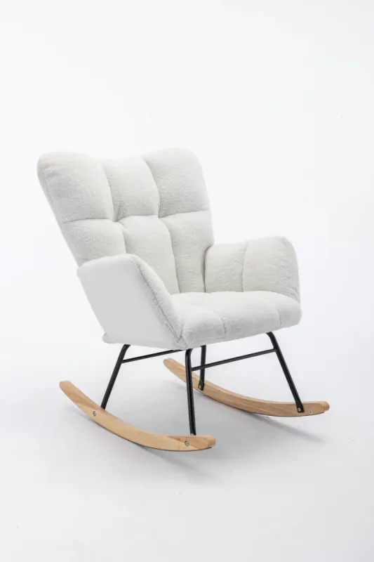 Teddy Fabric Tufted Rocking Chair - Ivory White