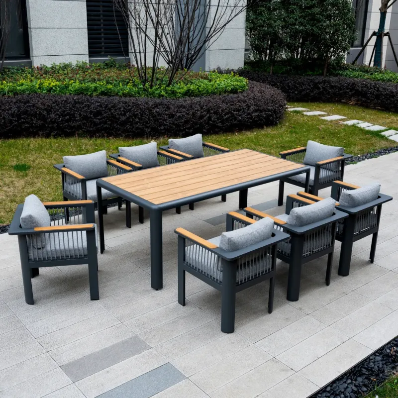 Talara 8-Seater Aluminium Outdoor Dining Set with Wood-Look Table
