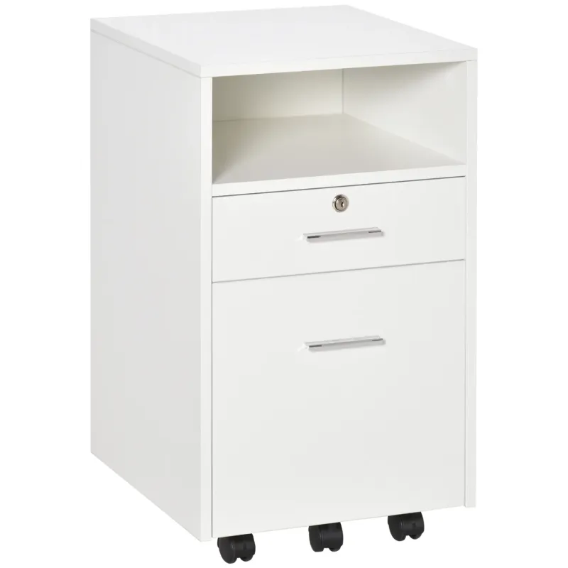 Mobile 2-Drawer Filing Cabinet with Lock - White