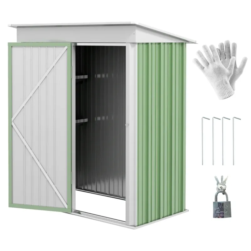  5 x 3ft Metal Lean-to Garden Shed with Adjustable Shelves - Green
