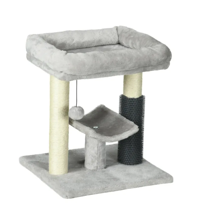 48cm Cat Tree with Self Groomer and Scratching Post - Grey