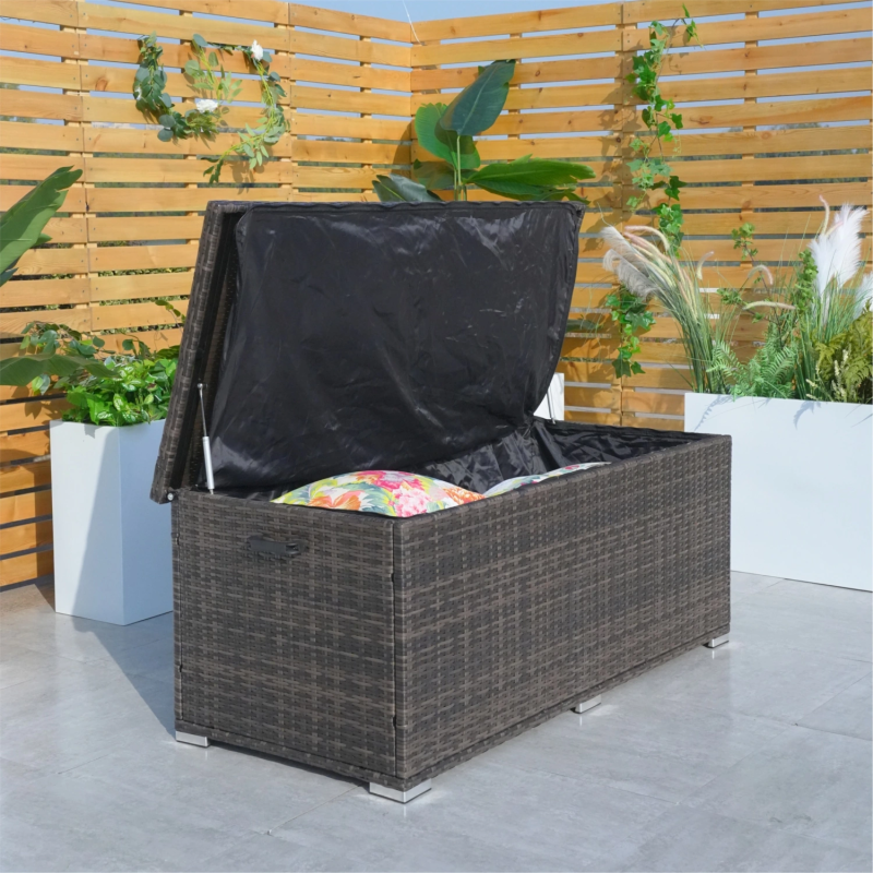 495L Medium Rattan Garden Storage Box with Gas Lift & Waterproof Liner