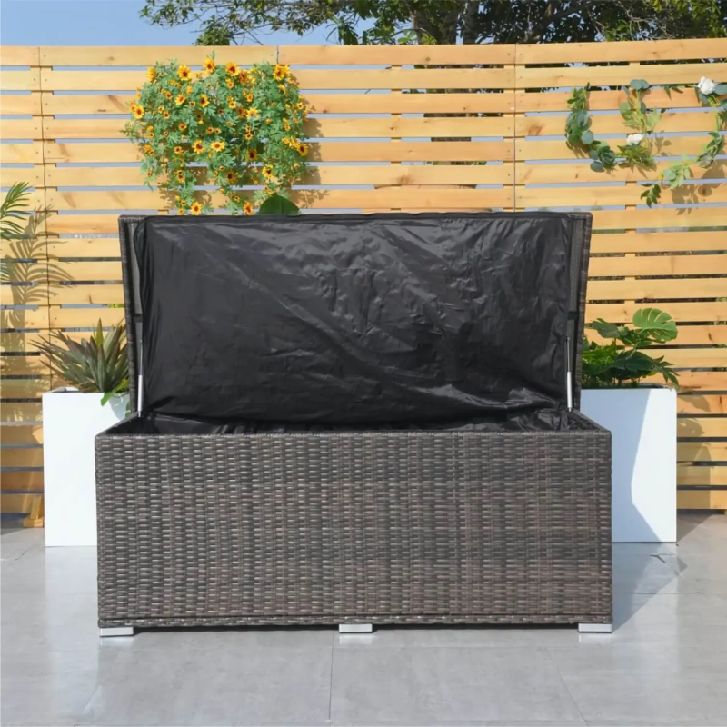 495L Medium Rattan Garden Storage Box with Gas Lift & Waterproof Liner