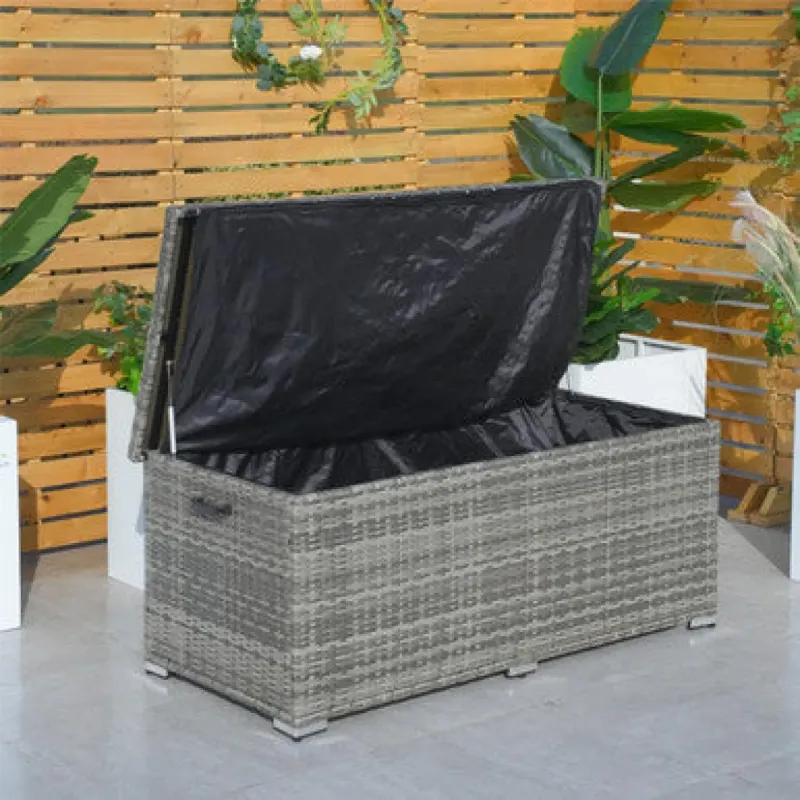 495L Medium Rattan Garden Storage Box with Gas Lift & Waterproof Liner
