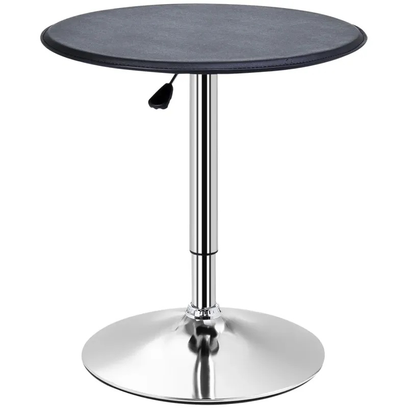 Adjustable Round Bar Table with PVC Leather Swivel Top - Black