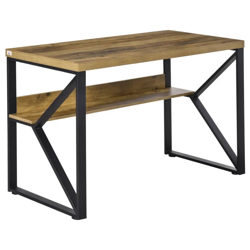  120cm Industrial Computer Desk with Storage Shelf - Brown Wood Effect