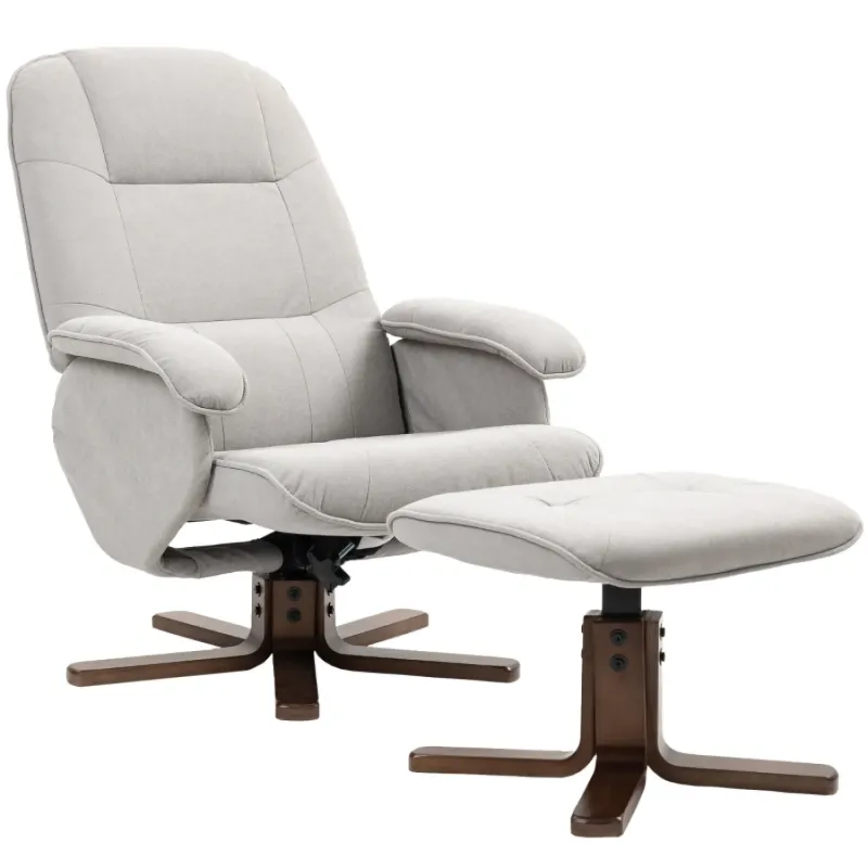 Linen Swivel Recliner Chair with Footstool, in Light Grey, with 145° Recline and 360° Swivel