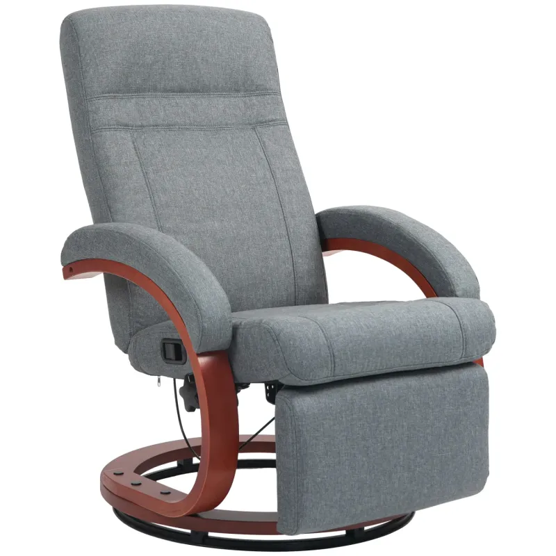 Linen-Look Reclining Swivel Chair in Grey with 135° Manual Recline and Footrest