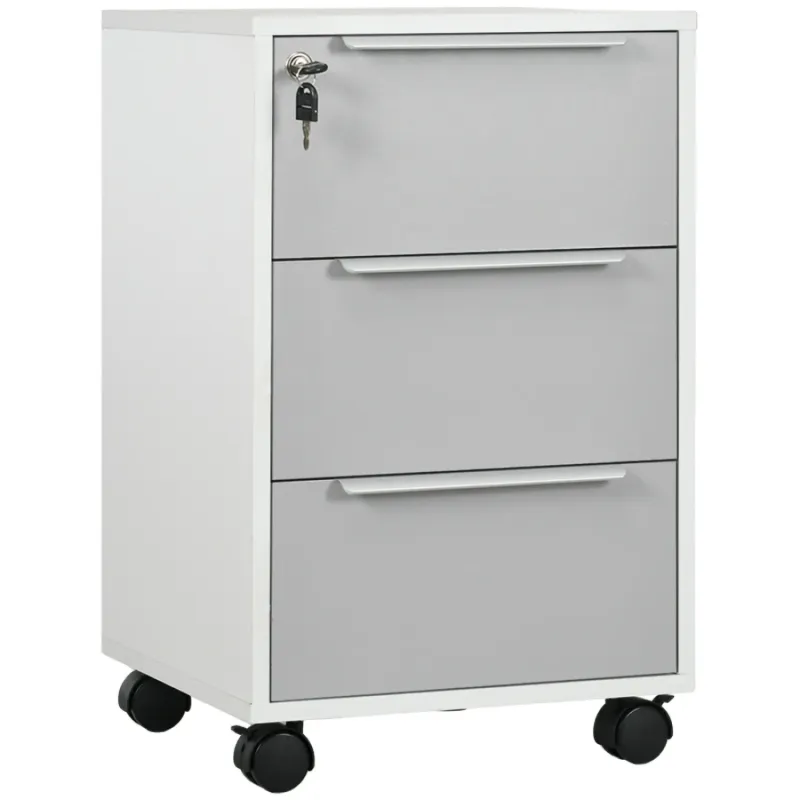 Three-Drawer Under-Desk Locking Filing Cabinet - Grey and White