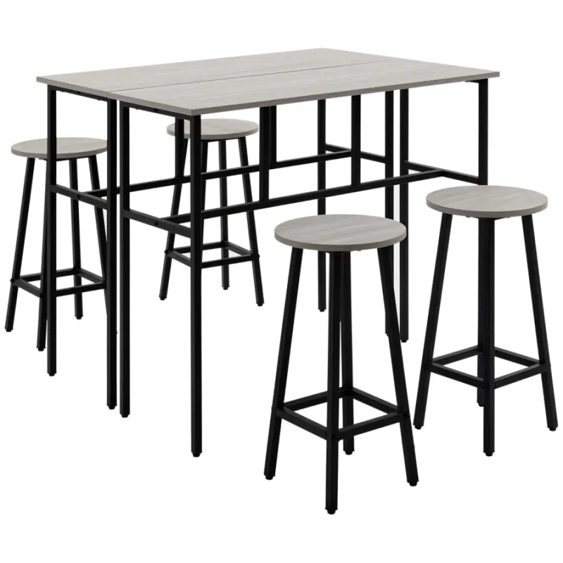 6-Piece Bar Table and Stool Set, Wood-Effect and Steel - Grey