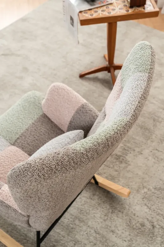 Patchwork Wingback Rocking Chair with Footstool and Lumbar Pillow - Multicolour