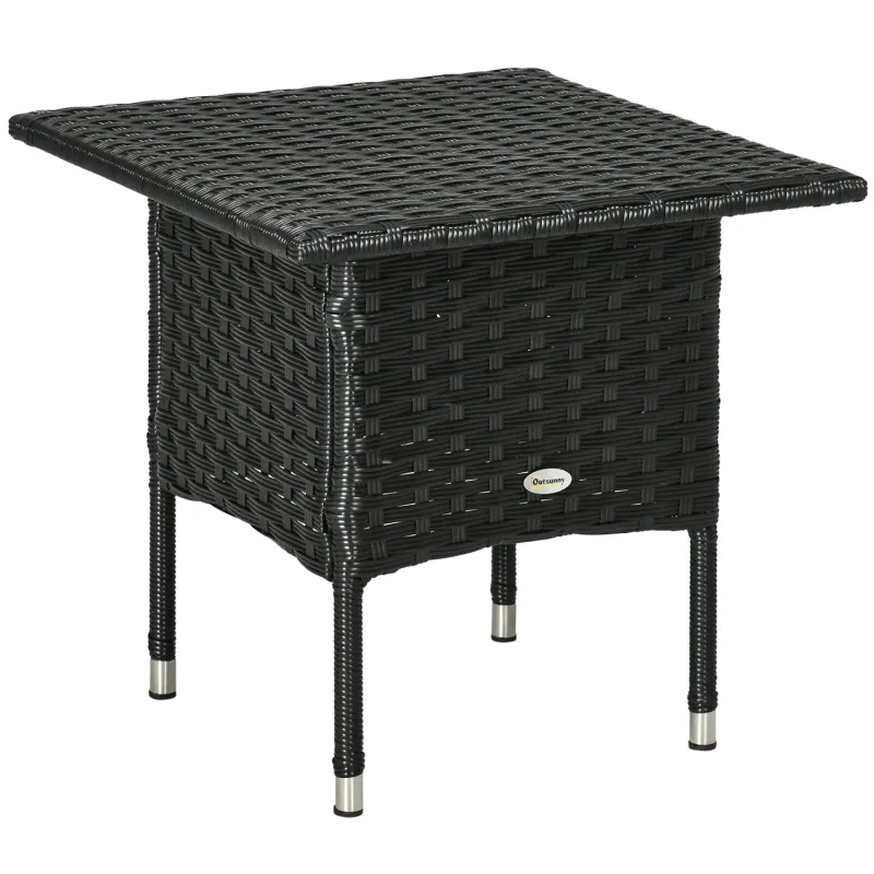 Square Outdoor Rattan Side Table - Black