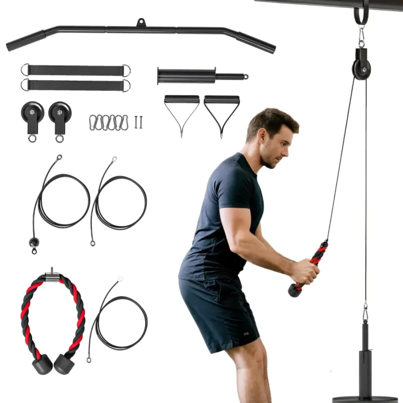 SPORTNOW Home Gym Cable Pulley System with Tricep Rope and Lat Pull Down Bar