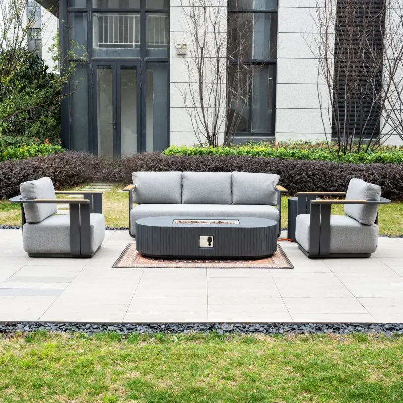 VAREL 4-Piece Aluminium Garden Sofa Set with LYRIN Gas Fire Pit Table
