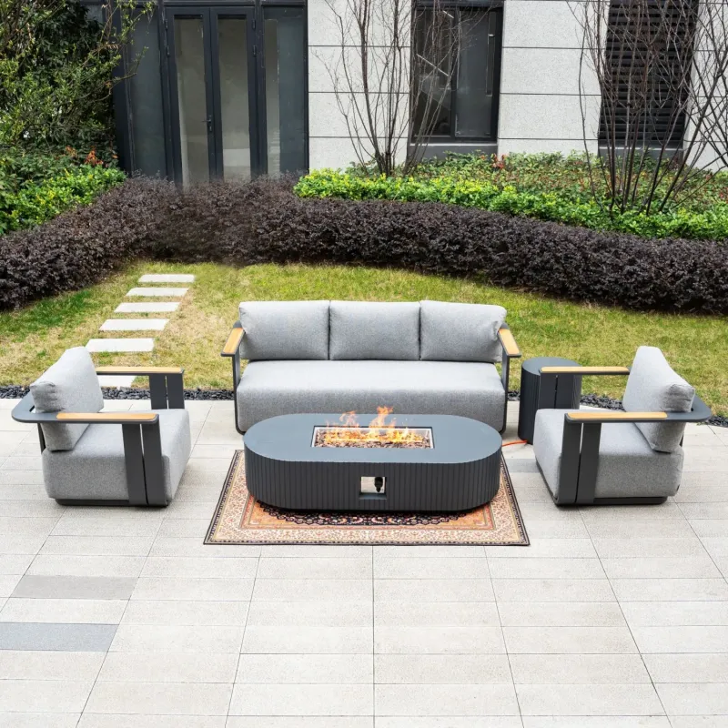Varel 4-Piece Aluminium Garden Sofa Set with LYRIN Gas Fire Pit Table