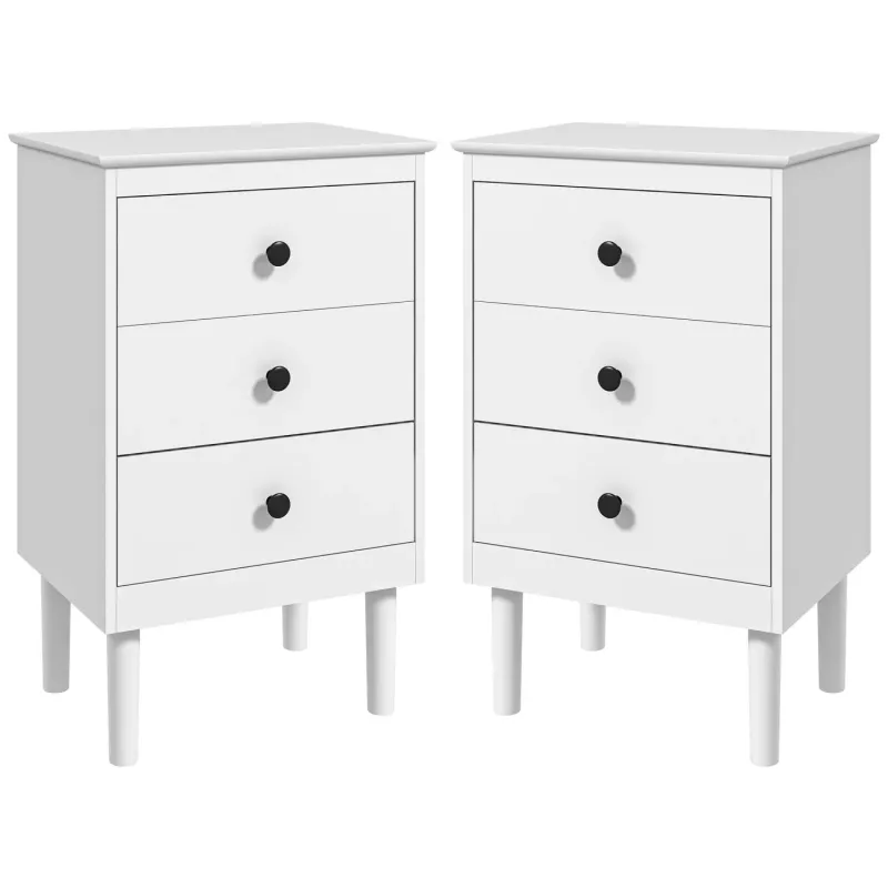 Set of Two 3-Drawer Bedside Tables - White