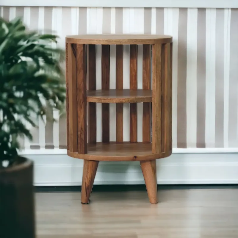 Ariella Solid Mango Wood Double Shelf Bedside Table - Oak-ish