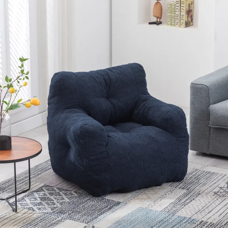 Blue Teddy Fabric Tufted Foam Bean Bag Chair