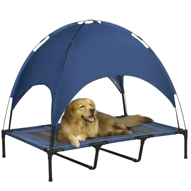 XL Raised Dog Bed with Removable UV Canopy and Travel Bag - Blue