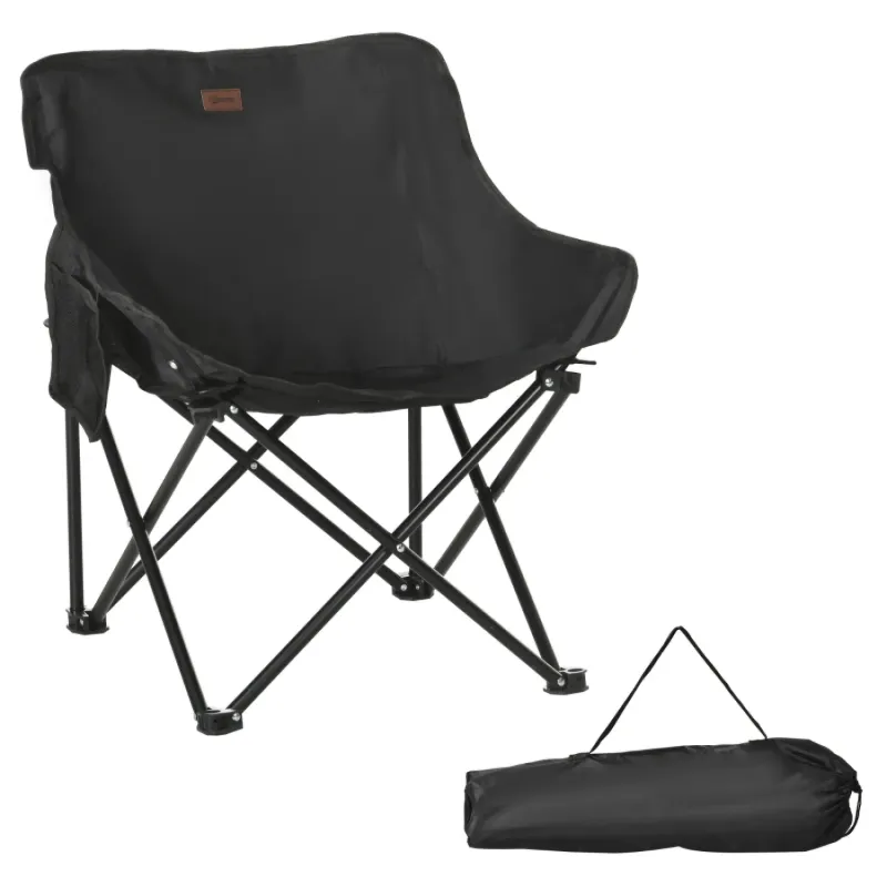 Lightweight Folding Camping Chair with Storage Pocket and Carry Bag - Black