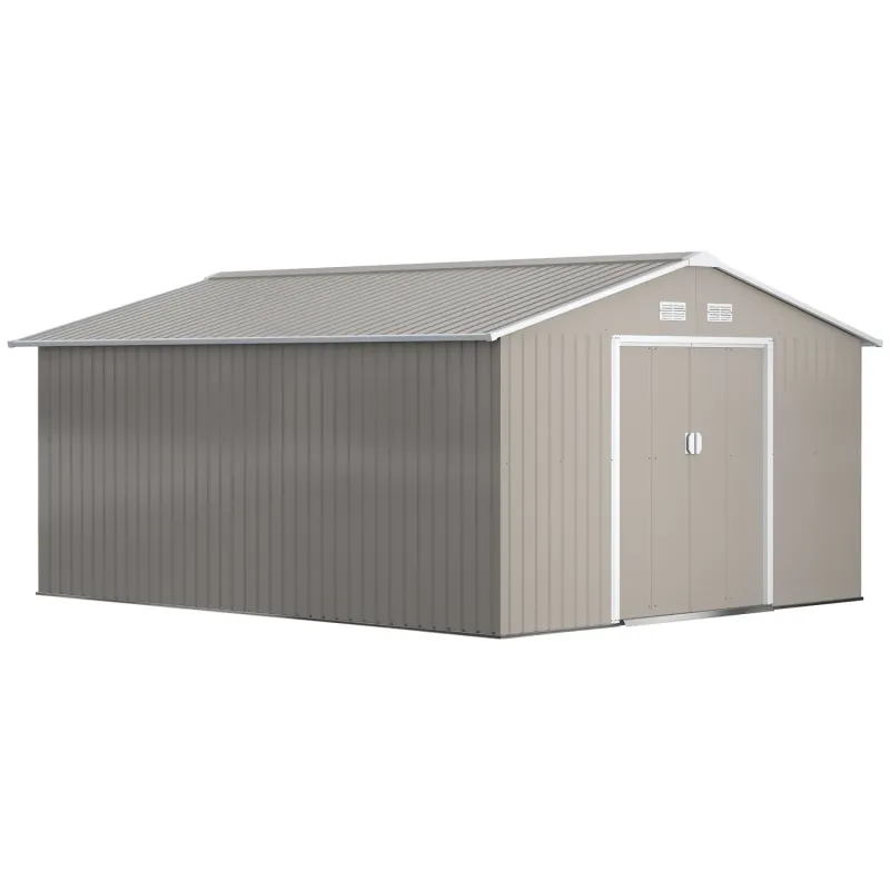  13 x 11ft Large Metal Garden Shed with Foundation Kit - Light Grey
