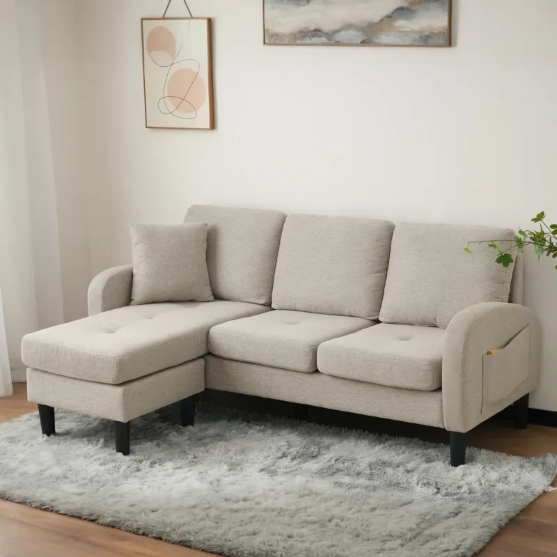 Compact 3-Seater L-Shaped Corner Sofa with Reversible Chaise in Cotton-Linen